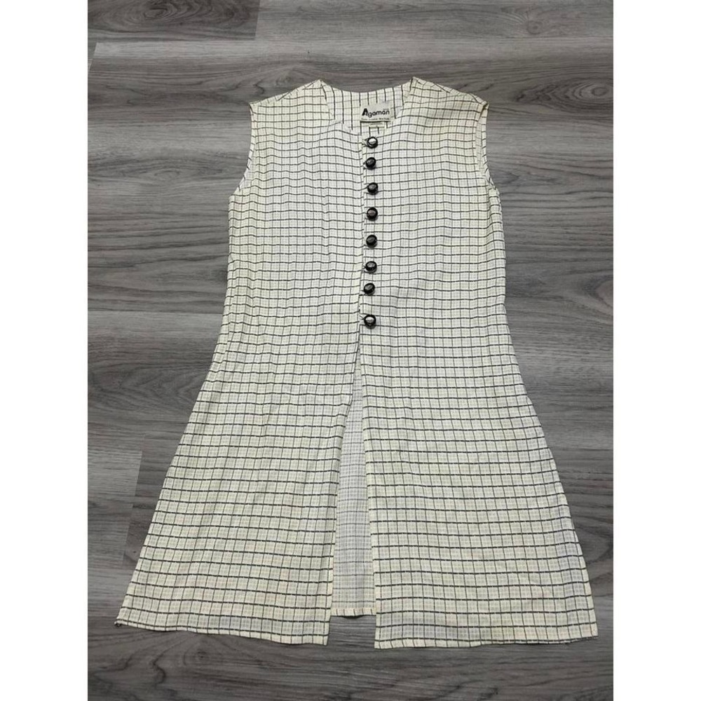 Argaman Sleeveless‎ Vintage Button-Front top with Checkered Pattern